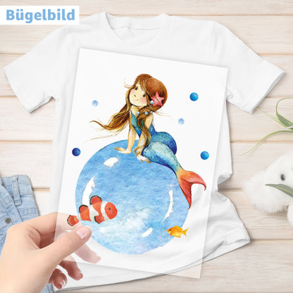 Bügelbild - Schulkind - Wunschname & Wunschjahr - Sealife Mermaid