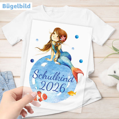 Bügelbild - Schulkind - Wunschname & Wunschjahr - Sealife Mermaid