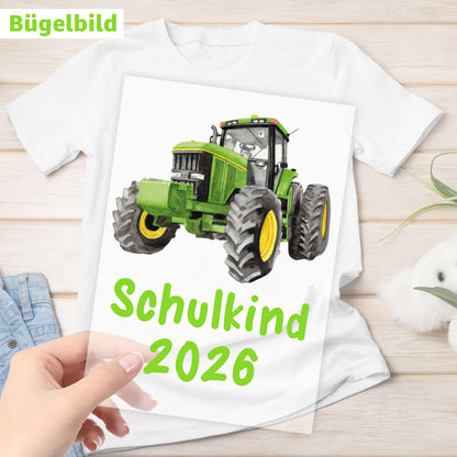 Bügelbild - Schulkind - Wunschname & Wunschjahr - Traktor