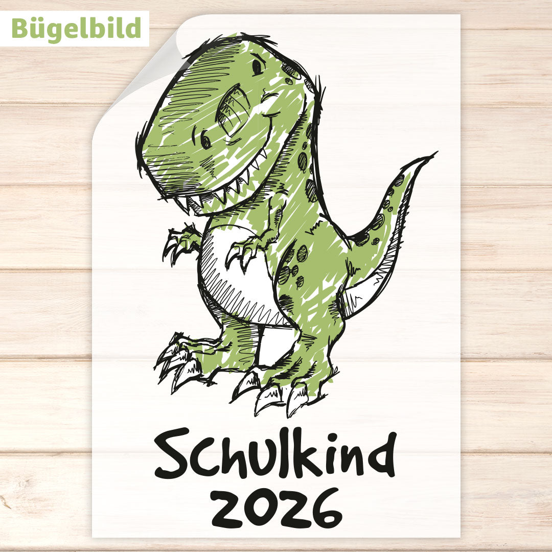Bügelbild - Schulkind - Wunschname & Wunschjahr - T-Rex