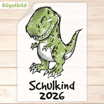 Bügelbild - Schulkind - Wunschname & Wunschjahr - T-Rex