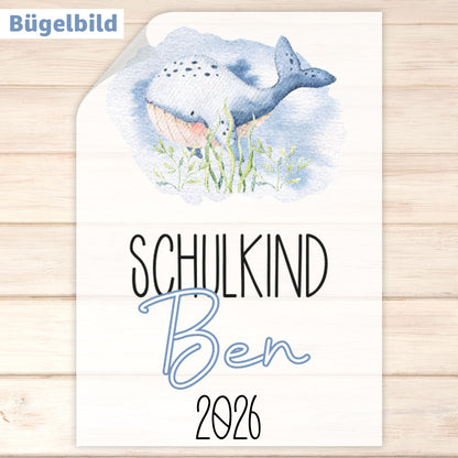 Bügelbild - Schulkind - Wunschname & Wunschjahr - Unterwasserwelt