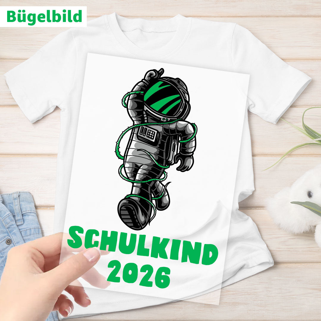 Bügelbild - Schulkind - Wunschname & Wunschjahr - Weltraumabenteuer