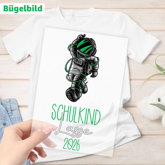 Bügelbild - Schulkind - Wunschname & Wunschjahr - Weltraumabenteuer