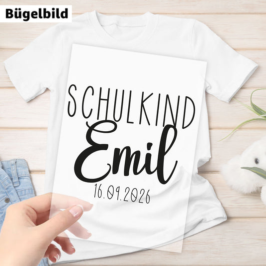 Bügelbild - Schulkind - Wunschname & Datum
