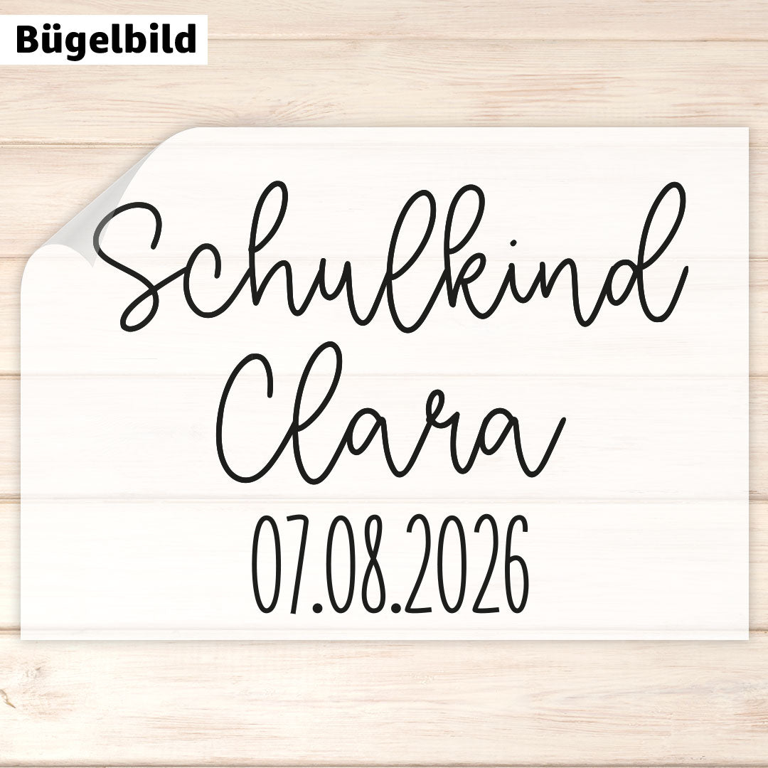 Bügelbild - Schulkind - Wunschname & Wunschdatum - verspielt