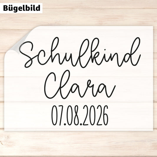 Bügelbild - Schulkind - Wunschname & Wunschdatum - verspielt