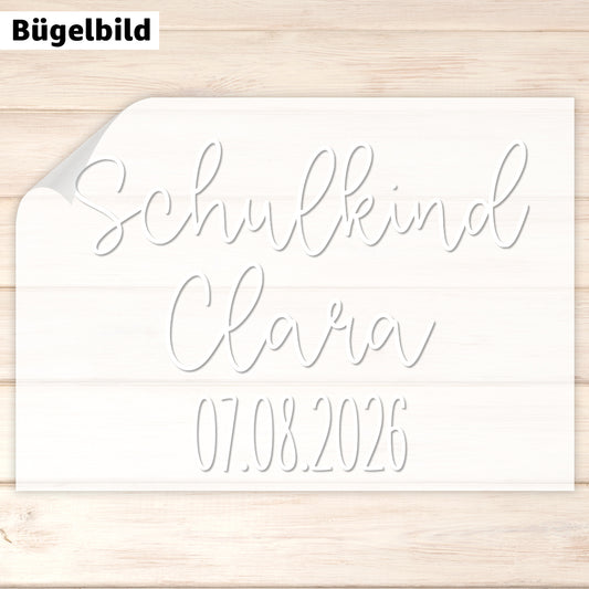 Bügelbild - Schulkind - Wunschname & Wunschdatum - verspielt