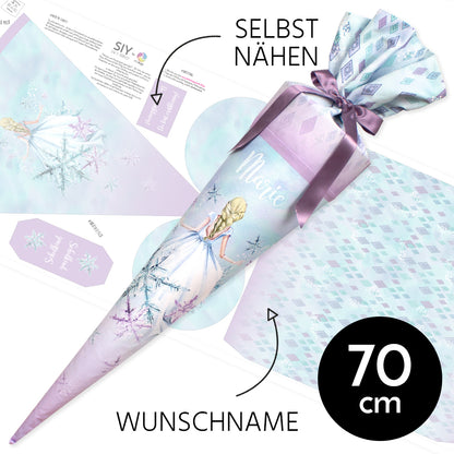 DIY Schultüte zum Selbernähen Schnittmuster auf Stoff mit Wunschname personalisierbar – Eisprinzessin - 70 cm