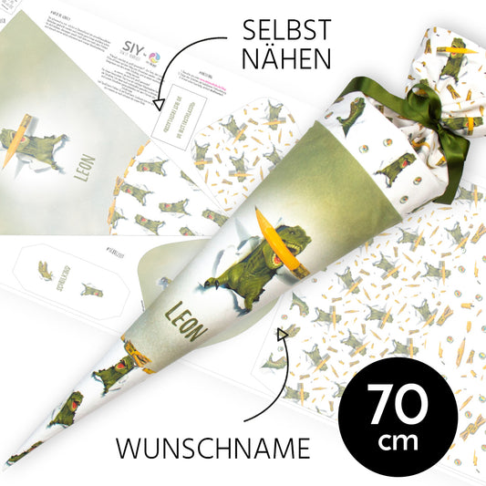 DIY Schultüte zum Selbernähen Schnittmuster auf Stoff mit Wunschname personalisierbar – Dinostark - 70 cm