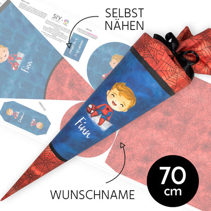 DIY Schultüte zum Selbernähen Schnittmuster auf Stoff mit Wunschname personalisierbar - Mr. Clever - 70 cm