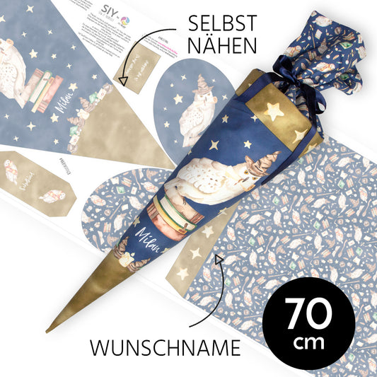 DIY Schultüte zum Selbernähen Schnittmuster auf Stoff mit Wunschname personalisierbar - Zauberschule - 70 cm