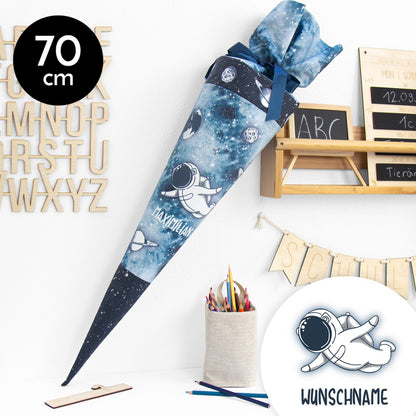 Schultüte aus Baumwolle mit Wunschname - Astronaut - 70 cm