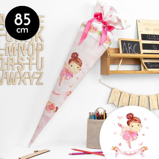 Schultüte aus Baumwolle mit Wunschname - Ballettfreundinnen - 85 cm