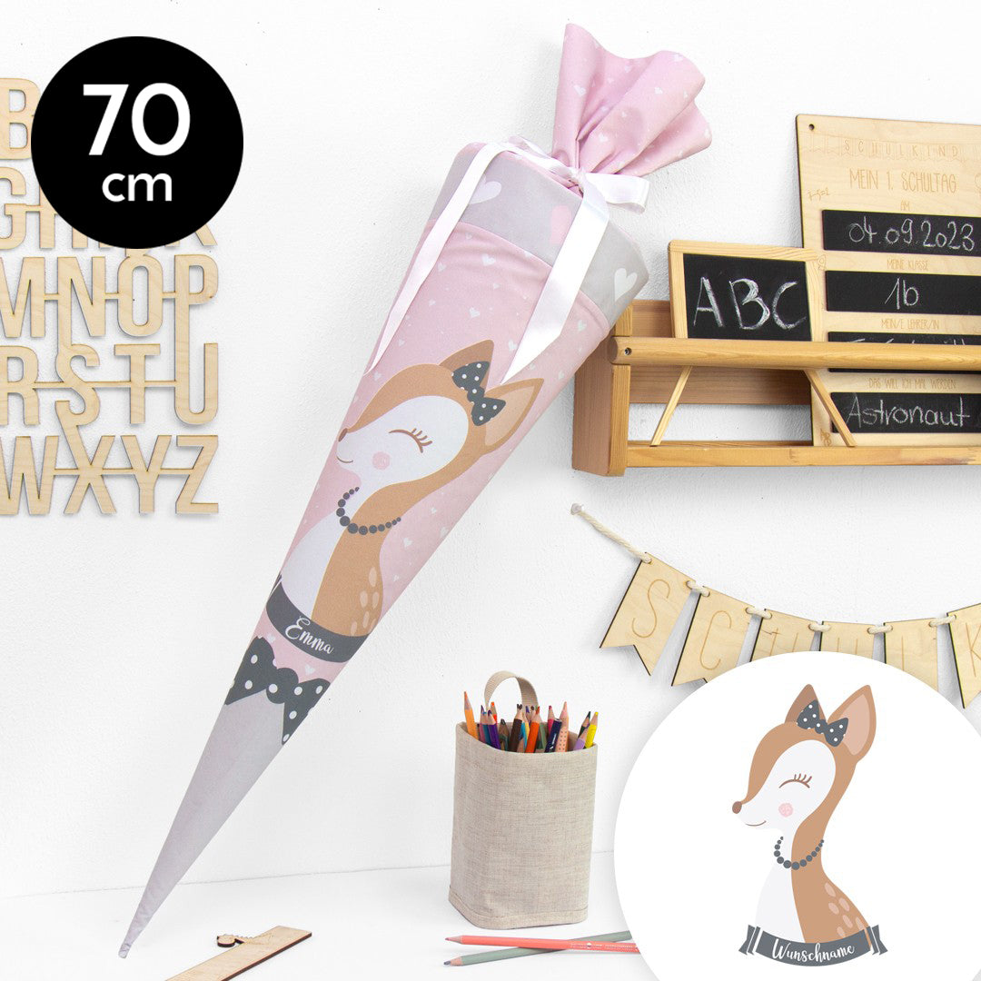 Schultüte aus Baumwolle mit Wunschname - Bambi - 70 cm