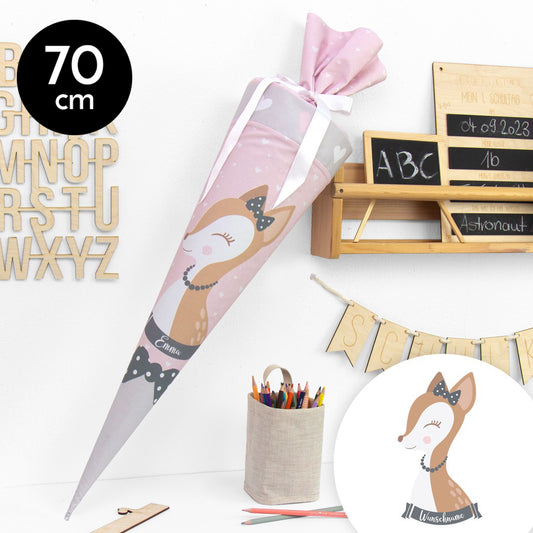 Schultüte aus Baumwolle mit Wunschname - Bambi - 70 cm