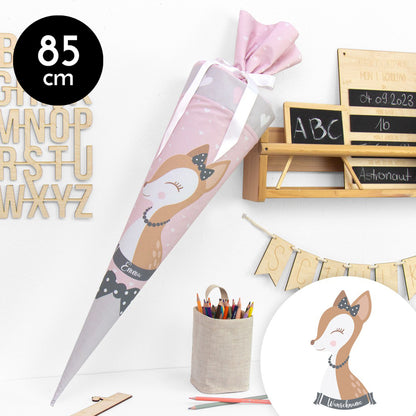 Schultüte aus Baumwolle mit Wunschname - Bambi - 85 cm