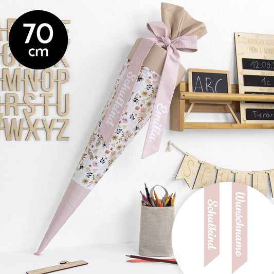 Schultüte aus Baumwolle mit Wunschname - Boho Garden - 70 cm