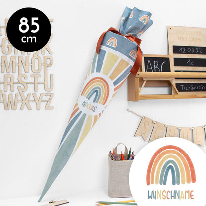 Schultüte aus Baumwolle mit Wunschname - Classic Rainbow - 85 cm