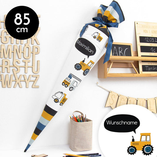 Schultüte aus Baumwolle mit Wunschname - Cute Cars - 85 cm