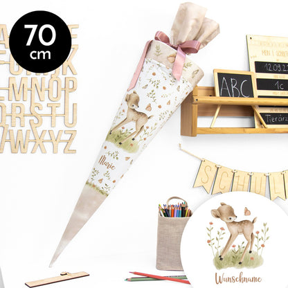 Schultüte aus Baumwolle mit Wunschname - Fabulous Forest - 70 cm