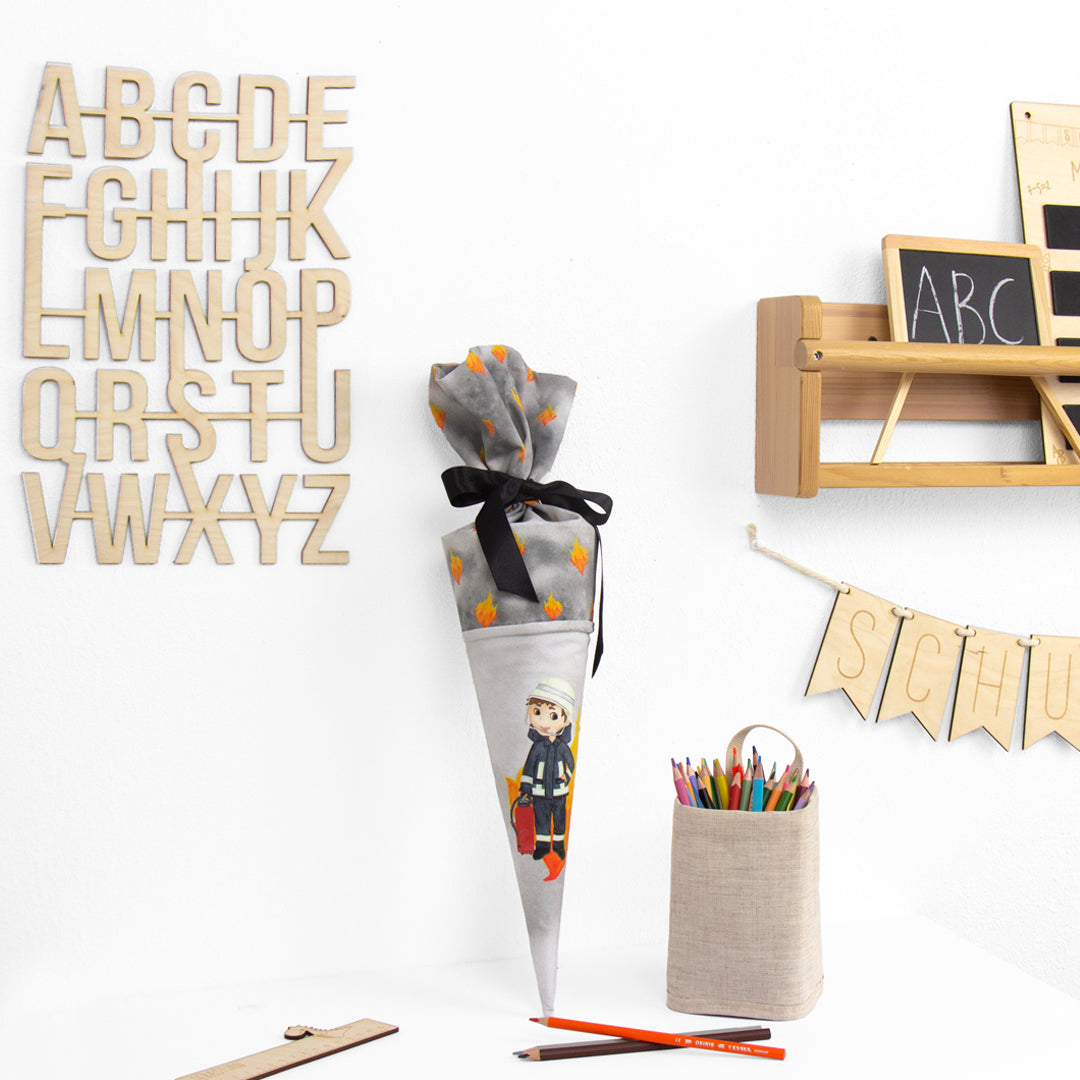 Geschwister Schultüte auch DIY aus Stoff - Feuerwehrmann