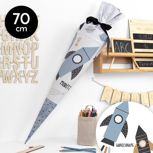 Schultüte aus Baumwolle mit Wunschname - Fly me to the Moon - 70 cm