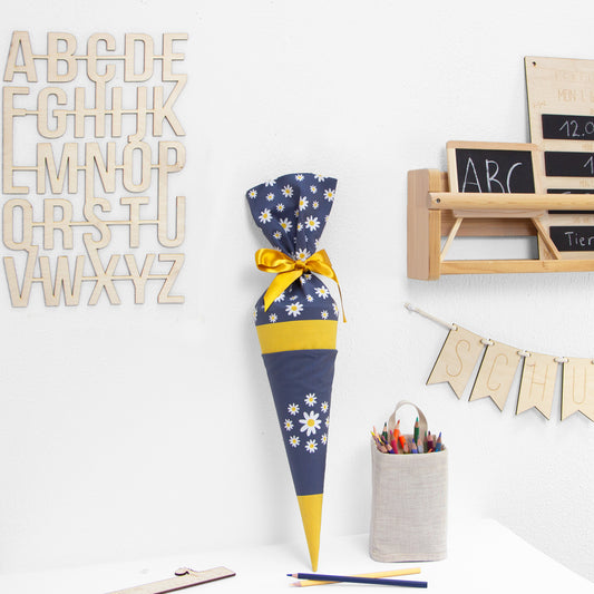 Geschwister Schultüte auch DIY aus Stoff - Gänseblümchen - dunkelblau