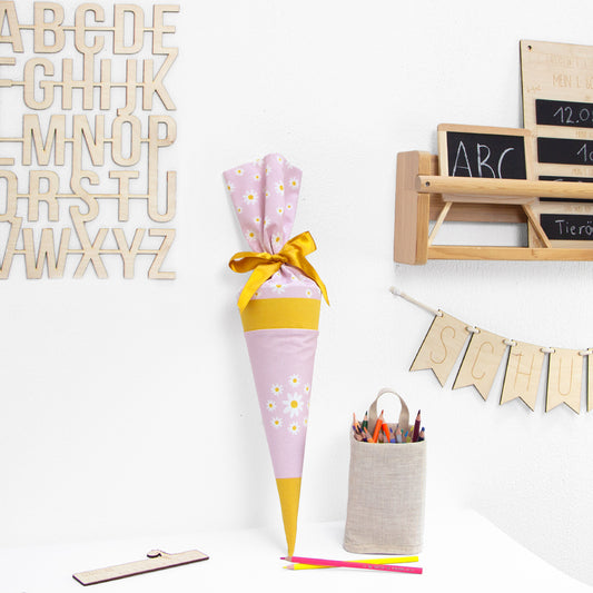 Geschwister Schultüte auch DIY aus Stoff - Gänseblümchen - rosa