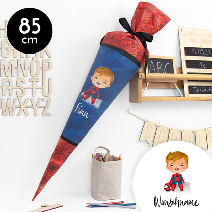 Schultüte aus Baumwolle mit Wunschname - Heldenhafter Schulstart - Mr. Clever - 85 cm