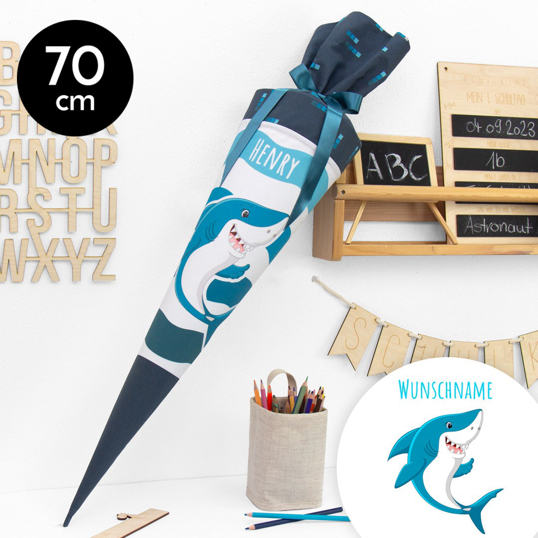 Schultüte aus Baumwolle mit Wunschname - Henry Hai - 70 cm