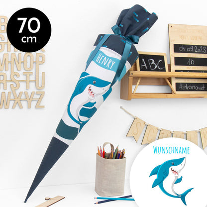 Schultüte aus Baumwolle mit Wunschname - Henry Hai - 70 cm