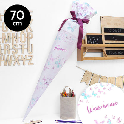 Schultüte aus Baumwolle mit Wunschname - Magical Butterlflies - 70 cm