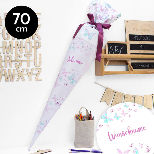 Schultüte aus Baumwolle mit Wunschname - Magical Butterlflies - 70 cm