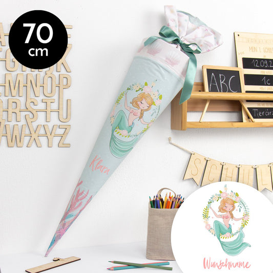 Schultüte aus Baumwolle mit Wunschname - Meera Mermaid - 70 cm