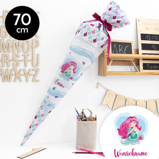 Schultüte aus Baumwolle mit Wunschname - Meeresrauschen - 70 cm