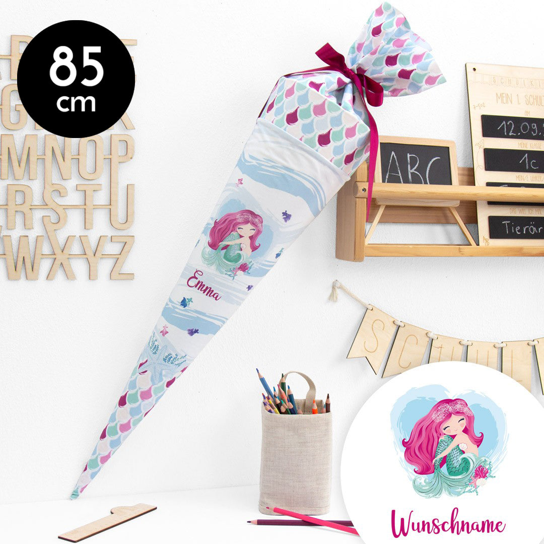 Schultüte aus Baumwolle mit Wunschname - Meeresrauschen - 85 cm