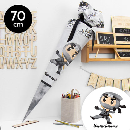 Schultüte aus Baumwolle mit Wunschname - Ninja - 70 cm