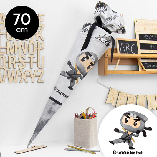 Schultüte aus Baumwolle mit Wunschname - Ninja - 70 cm