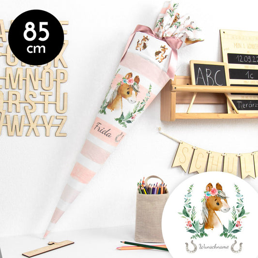 Schultüte aus Baumwolle mit Wunschname - Pony Frieda - 85 cm