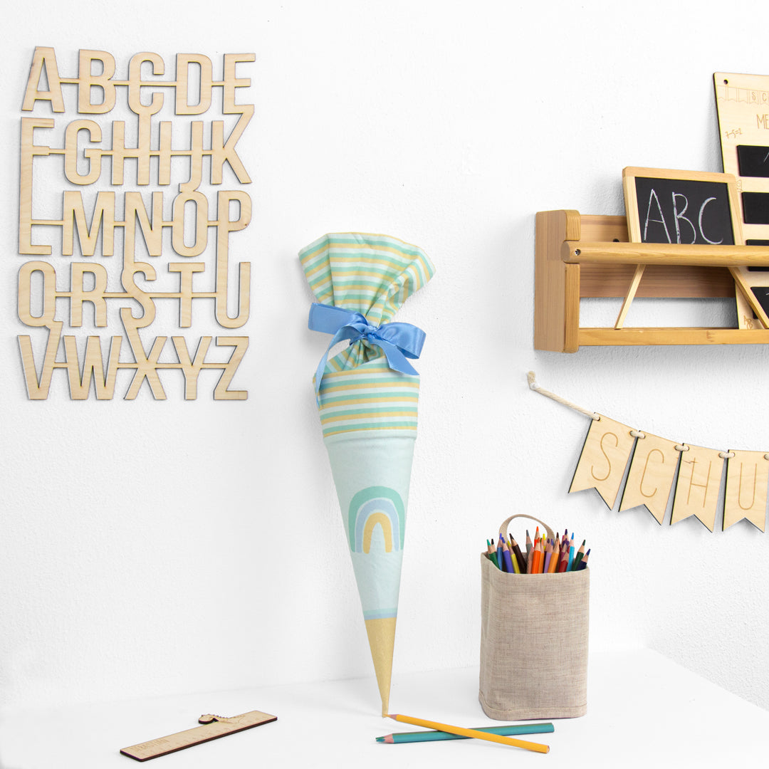 Geschwister Schultüte auch DIY aus Stoff - Regenbogen hellblau/mint
