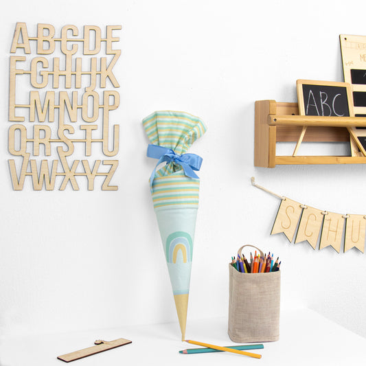 Geschwister Schultüte auch DIY aus Stoff - Regenbogen hellblau/mint