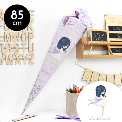 Schultüte aus Baumwolle mit Wunschname - Schmetterlingsmädchen - 85 cm