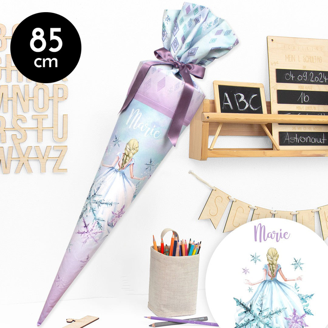 Schultüte aus Baumwolle mit Wunschname - Eisprinzessin - 85 cm