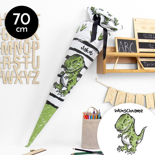 Schultüte aus Baumwolle mit Wunschname - T-Rex - 70 cm