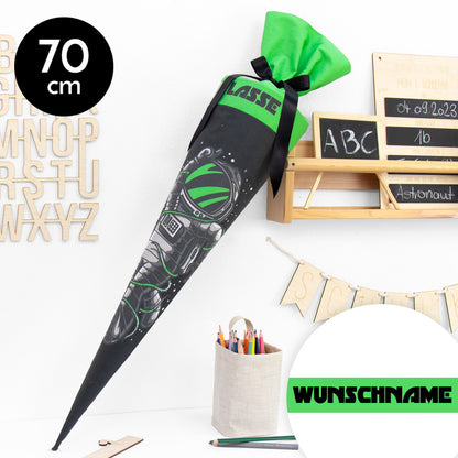 Schultüte aus Baumwolle mit Wunschname - Weltraumabenteuer - 70 cm