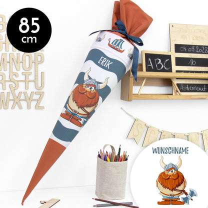 Schultüte aus Baumwolle mit Wunschname - Wikinger Erik - 85 cm