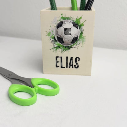 Personalisierter Stifthalter aus Holz Stiftebecher mit Wunschname Schulkind – Jungs