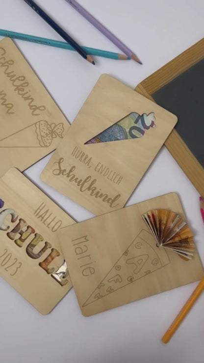 Geschenkkarte Holz Geldgeschenk Schulstart - Du bist erste Klasse