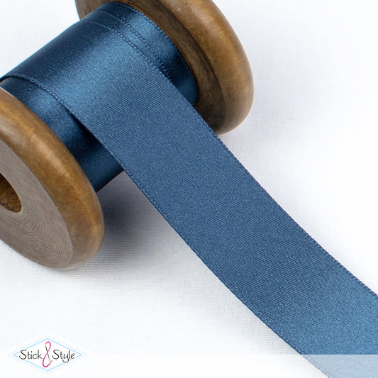Satinband 25mm - Meterware - graublau